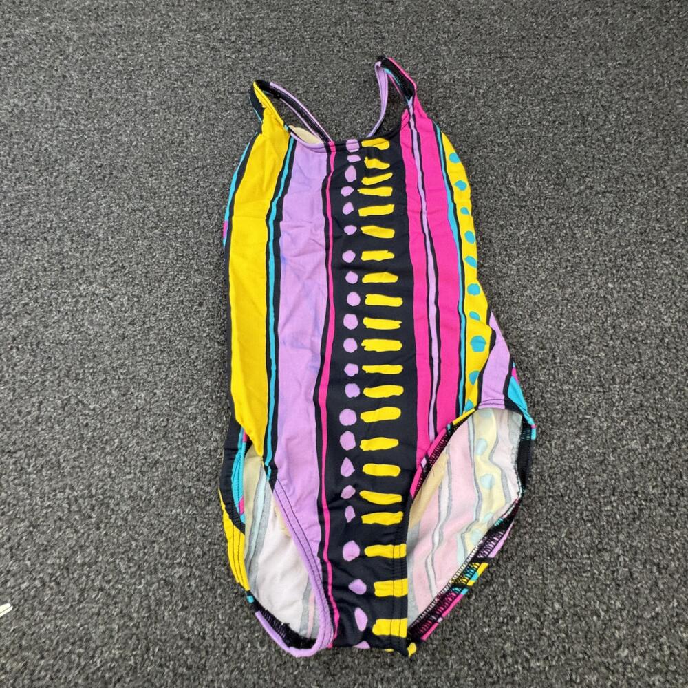 Dolfin One Piece Girls 10 Multicolor Striped Lined Swimsuit Nylon Spandex